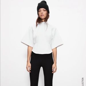 Zara Neoprene Effect Top white Small NWT